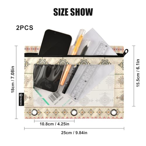 ZAZYXTJ Personalized Western Aztec Binder Pencil Pouchs 3 Ring | with Zipper Clear Window Office Organizers bag for School Students Teacher Supplies 2 Pack - color: Aztec