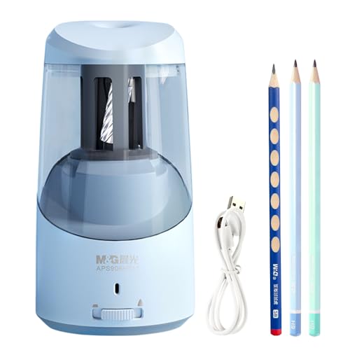 M&G Blue Electric Pencil Sharpener, Portable Automatic Pencil Sharpener for Colored Pencils, Auto Stop, Super Sharp & Fast, USB Operated for 6-8mm Pencils for Kids, School, Office, Home (Blue) - color: Blue