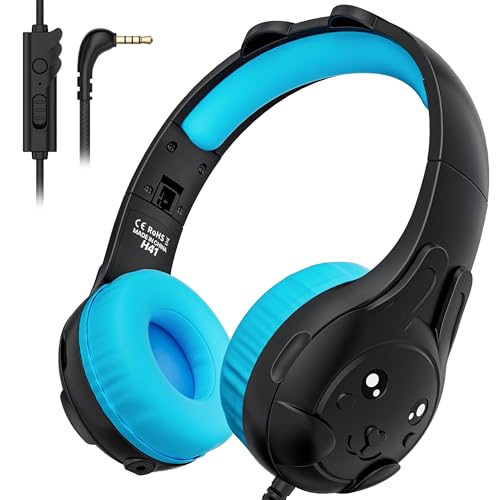 ZIUMIER Kids Headphones, with Microphone, 80/90dB Volume Limiter, Audio Sharing Port, 3.5mm Wired Toddler Headphones for School Travel