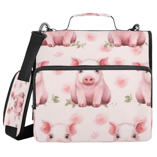 Ping Pig Waterproof Zipper Binder with Shoulder Strap, 3-Ring Trapper Keeper with Lay-Flat Design and Multiple Compartments for School & Office, Adults & Kids