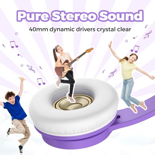 TuneFlux Upgraded Kids Headphones, Wired Toddler Headphones, 85dB Limited Volume On Ear Headphones, Portable Foldable Design, Stereo Sound Kids Headsets for School/Tablet/Travel-Purple - color: Purple