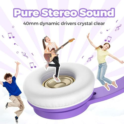 TuneFlux Upgraded Kids Headphones, Wired Toddler Headphones, 85dB Limited Volume On Ear Headphones, Portable Foldable Design, Stereo Sound Kids Headsets for School/Tablet/Travel-Purple - color: Purple