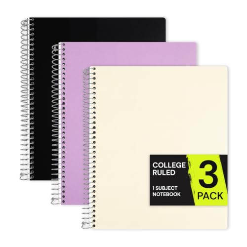ONAVIA 1 Subject Spiral Notebook College Ruled 3 Pack, 200 Pages, Assorted | ONAVIA 1 Subject Spiral Notebook College Ruled 3 Pack, 200 Pages, Assorted - color: Black, Purple, Beige, size: 8.5 x 11''