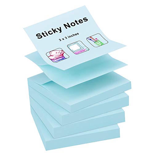 ZCZN 400 Sheets Pop-up Sticky Notes, 3 x 3 Inches, 4 Pads Bright Color Self-Stick Notes, 100 Sheets/Pad, Light Blue - color: Light Blue
