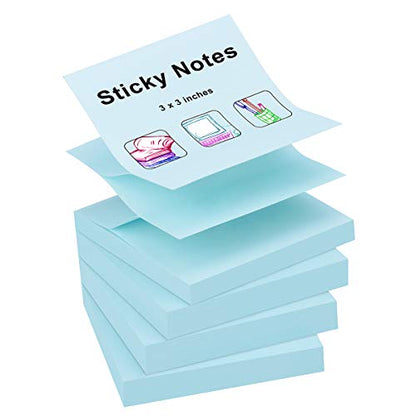 ZCZN 400 Sheets Pop-up Sticky Notes, 3 x 3 Inches, 4 Pads Bright Color Self-Stick Notes, 100 Sheets/Pad, Light Blue - color: Light Blue