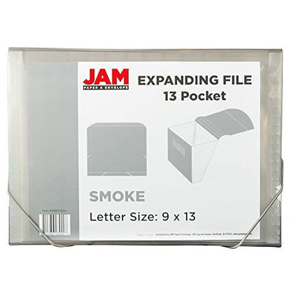 JAM PAPER 아코디언 폴더 - 13 포켓 플라스틱 확장 파일 - 레터 사이즈 - 22.9 x 33cm(9 x 13인치) - 스모크 그레이 - 개별 판매 - color: 스모크 그레이., size: Letter Size