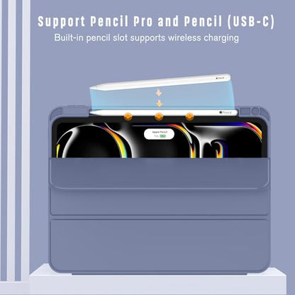 ZryXal iPad Pro 11 Inch Case (M5) 2025/ (M4) 2024 (Model: A2836/A2837/A3006), Trifold Stand Smart Cover with Pencil Holder and Soft TPU Back, Auto Wake/Sleep (Lavender) - color: Lavender