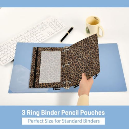 Binder Pencil Pouch for 3 Ring Binder Pencil Case Bags Cheetah Leopard Print Animal with Zipper Clear Window 2 Pack - color: Cheetah Leopard Print Animal