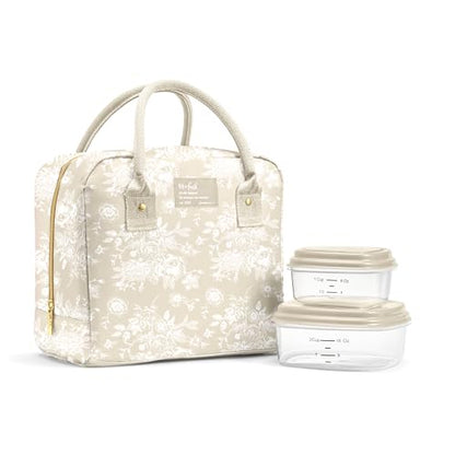 Fit & Fresh Bloomington Lunch Bag for Women - Insulated Large Lunch Box for Work with Containers, Leak-Resistant, Stain-Resistant, Zipper Closure, Tan Toile - color: Tan Toile