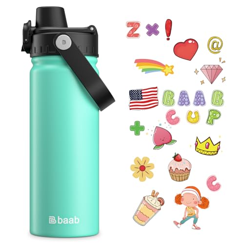 baab 18oz Kids Water Bottle, Insulated Kids Water Bottle with Lockable Spout Lid & Stickers, 18/8 Stainless Steel Vacuum Leakproof Kid Water Cup with Boy Girl & School (Mint Green, 1 Pack) - color: Mint Green, size: 18 Ounces