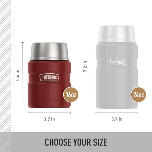 THERMOS Stainless King Vacuum-Insulated Food Jar with Spoon, 16 Ounce, Matte Red - color: Matte Red, size: 16 Ounce