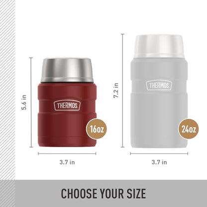 THERMOS Stainless King Vacuum-Insulated Food Jar with Spoon, 16 Ounce, Matte Red - color: Matte Red, size: 16 Ounce