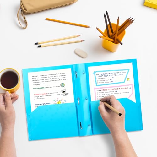 ViVin Plastic Folders with Pockets and Prongs,24 Pack,Heavy Duty 2-Pocket File Folder with 3 Fasteners,Fits Letter Size Paper,for School Home and Office(Bright Blue) - color: Bright Blue, size: 24 PACK