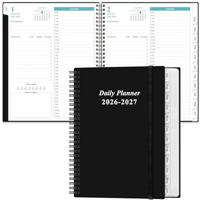 Daily Planner 2026-2027 Full Page Per Day- 2026-2027 Daily & Monthly Planner from July 2026 to June 2027, Day Planner 2026-27 with 12 Months Tabs, 8.5" x 11", Black - color: Black, size: 8.5" x 11"