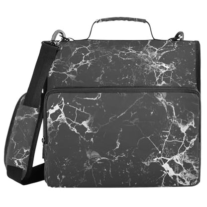 Marble07 Zipper Binder 3 Ring 1.5 Inch School Binder Organizer with Shoulder Strap Handle File Folder Pockets Large Capacity Students Girl Boy Men Office Work - color: Marble07