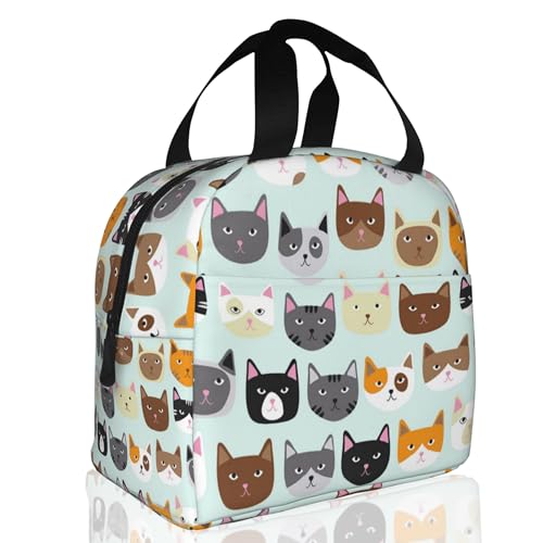 Insulated Lunch Bag, Cute Cat Head Lunch Box for School Student Kids Boys Girls,Leakproof Small Lunch Tote for Adult Men Women,Reusable Lunch Cooler Tote Bag for Office Work Picnic - color: Cute Cat Head