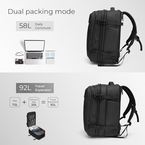 Rolling Backpack Travel, Expandable Suitcase with Lock,USB C Ports | with Vacuum pump,Anti-Theft,Waterproof,58-92L Compression Carry On Luggage,Roller Backpack with Hinomoto Wheels,YKK zippers - size: X Large