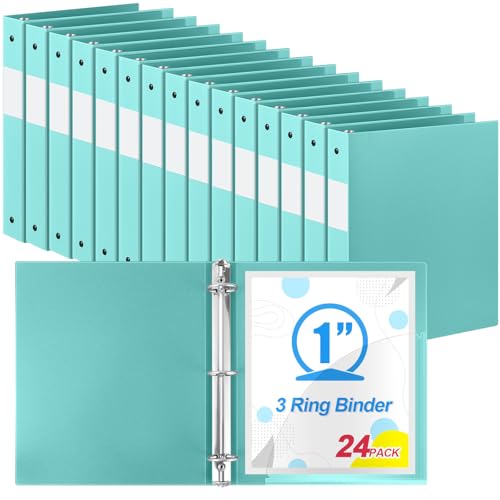 Henoyso 24 Pack 1 Inch 3 Ring Plastic Binders, Bulk Flexible PP Binders for Classroom & School Supplies, Letter Size 8.5 x 11, Holds 240 Sheets with Interior Pocket (Mint Green) - color: Mint Green