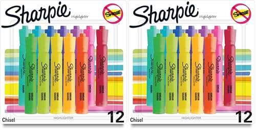 SHARPIE Tank Highlighters, Chisel Tip, Assorted Fluorescent Colors, 12 Count - Back to School, Office, Teacher Supplies (Pack of 2) - size: 1 Count (Pack of 24)