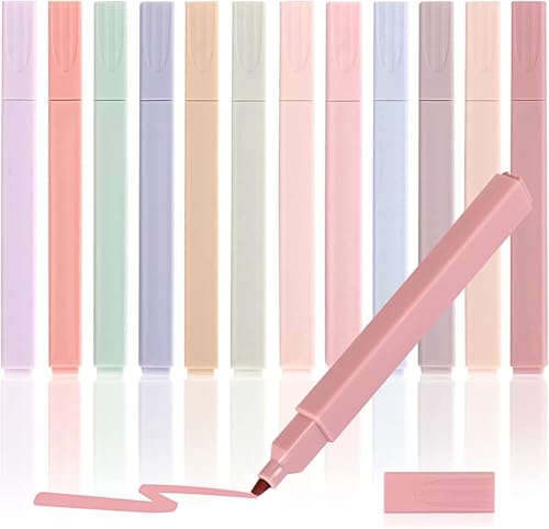 Pastel Highlighters, 12 Pack Chisel Tip Bible Highlighters, Assorted Soft Colors for Bible Study, Journaling, Notes, School and Office Supplies - color: PASTEL 12 CHISEL TIP
