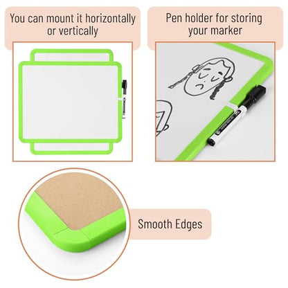 Mr. Pen- Dry Erase Board, 14” x 11” with a Black Dry Erase Marker | Lawn Green Frame, Small Mini White Board for Students, Fridge, Wall, Locker, Includes Double Sided Tapes - color: Lawn Green