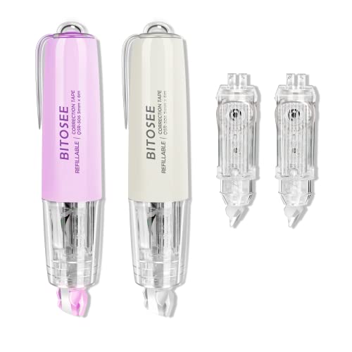Refillable Retractable Quick Dry Correction Tape,Mini Small Japan Aesthetic Cute Correction Tape, with Easy to Use Kawaii Pen Shaped Applicator,for School Office Supplies - color: DU-8 White Pink - 4 PCS Correction Tape
