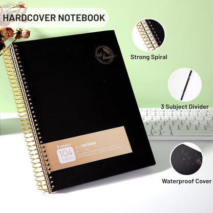 8.5 x 11 Large Spiral Notebook 3 Subject Spiral Notebook Hardcover Spiral Notebook for note taking 120 Sheets College Ruled Journal for School Office Supplies Writing Journal,Black - color: 2.black