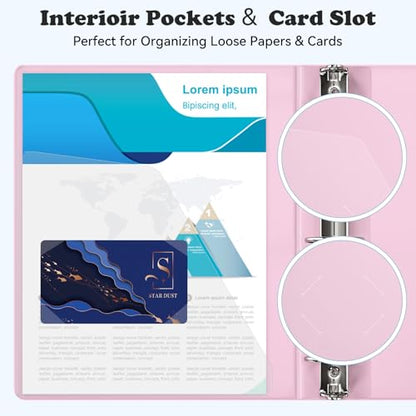 1-1/2'' 2-Inch 3-Ring Binder with Pockets, Premium View Binders with Three Ring Binders Holds up to 200/325/450 Sheets US Letter Size, Bulk Pack of 6 (1-inch Pastel 6 Packs) - size: 1 inch