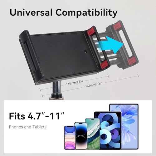 Tablet Stand Holder, Height Adjustable Portable Monitor Stand, 360 Degree Rotating, Aluminum Alloy Cradle Mount Dock for 4.7"-15.6" Screen iPhone Samsung, iPad, Kindle, eBook Reader (932001A) (Black)