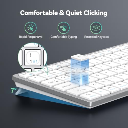 TECKNET Bluetooth Keyboard Rechargeable, 4-Device (2.4G+3BT) Small Keyboard | Wireless Keyboard, Ultra-Slim Quiet Typing, 14 Hotkeys Computer Keyboard for PC/Laptop/Tablet/iPad, Silvery-white - color: Silvery-white