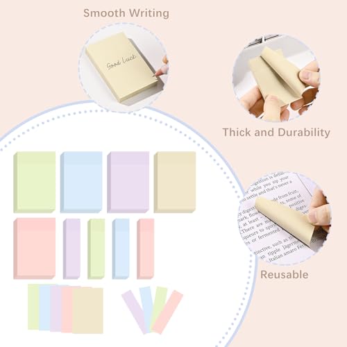 BAYTORY 6 Pads Pastel Sticky Notes, Small Self-Stick Note (3x2 & 3x0.7 in) | Index Tabs Easy to Post for School Office Notebook - size: 3x2 & 3x0.7 Inch