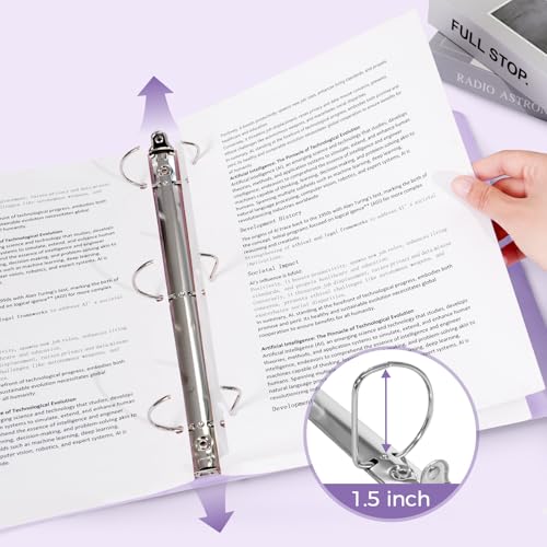 SKYDUE 3 Ring Binders, 1.5 Inch D-Ring, Purple | Holds 450 Sheets of 8.5x11 Paper, Custom View Cover with 2 Interior Storage Pockets, School & Office Supplies - color: Purple