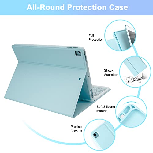 SOPPY Bluetooth Keyboard Case with Mouse for iPad 9th Gen 2021, 8th Gen 2020, 7th Gen 2019 10.2", Air 3 & Pro 10.5", Detachable Wireless Keyboard, Slim Protective Cover, Rechargeable, Blue - color: Sky Blue, size: 10.2 & 10.5 inch