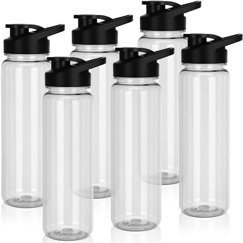Mimorou 6 Pcs 24oz Water Bottles Bulk, Reusable Plastic Sports Bottles Leak-Proof & Portable Water Jug Gym Sports Adults Large Cups with Flip Top for Camping Hiking Cycling Teams School