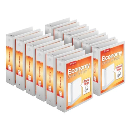 Cardinal Economy 3-Ring Binders, 3", Round Rings, Holds 625 Sheets, ClearVue Presentation View, Non-Stick, White, Carton of 12 (90651) - color: White, size: 3 Inch, style: Binders