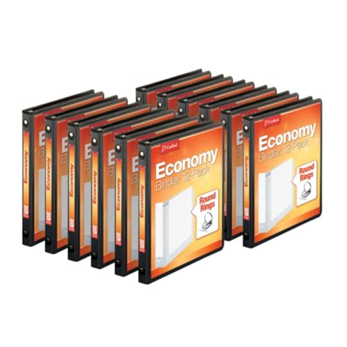 Cardinal Economy 3 Ring Binders, Binders for School and Office, Durable 1/2 inch Round Rings, Holds 125 Sheets, ClearVue Presentation View, Non-Stick, Black, Carton of 12 (90602) - color: Black, size: 0.5 Inch, style: Binders