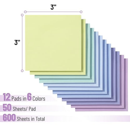 Mr. Pen- Sticky Notes, 3"x3", 12 Pads, 600 Sheets, Summer Colors | Sticky Notes Bulk, Self-Stick Note Pads, Perfect for Office, School, Home, Study & Organization - color: Summer