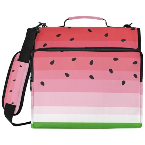 Zipper Binder Watermelon Black Seed Fruit Bag with Shoulder Strap 3 Ring Binder Organizer Large Capacity Multiple Pockets for School Office - color: Pink Watermelon