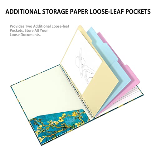 Rimilak Spiral Clipboard Folio with Refillable Lined Notepad, 14.5 x 9.8 in, Hardcover Cover with 5 Interior Pockets, Elastic Band and Pen Loop Series. Cute Stylish Clipfolio, Almond Tree - color: Almond Tree