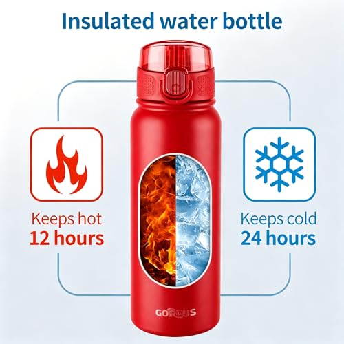GOPPUS 20 Oz Insulated Stainless Steel Water Bottle BPA-Free Sports Water Bottle, Great for Travel, with Chug Lid - Leak & Sweat Proof with Anti-Dust Lid(Red) - color: Red