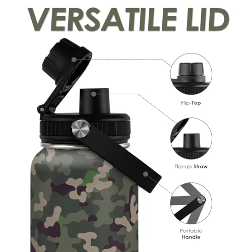 Camouflage Insulated Stainless Steel Water Bottle 32oz, Vacuum Chug Lid Travel Tumbler for Men Friends Dads Grandpa, Birthday Christmas Fathers Day (Woodland Camo) - color: Camouflage 3