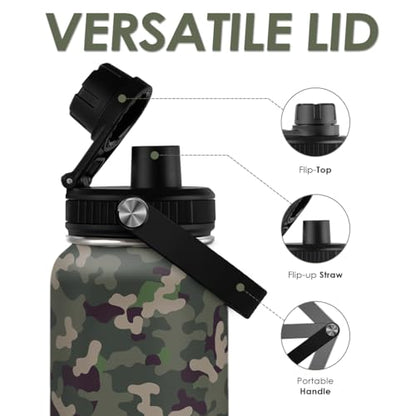 Camouflage Insulated Stainless Steel Water Bottle 32oz, Vacuum Chug Lid Travel Tumbler for Men Friends Dads Grandpa, Birthday Christmas Fathers Day (Woodland Camo) - color: Camouflage 3