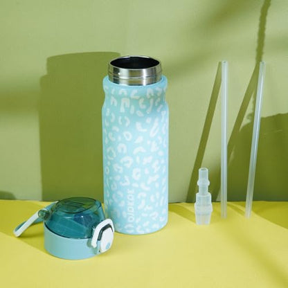 BJPKPK 18oz Insulated Water Bottle with Straw Stainless Steel Double Wall Water Bottles BPA Free Leak Proof Thermal Flask with Lockable Flip Lid and Soft Silicone Spout,Bubble Gum - color: A-Bubble Gum, size: 18 Ounces
