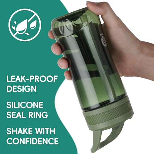 14oz Clear Kids Water Bottle with Straw Lid, BPA-Free Tritan, Measurement Scale, Sturdy Handle Wide Mouth Leak-proof Reusable Plastic Bottle for Boy& Girls, Back to School（Army Green） - color: Army Green