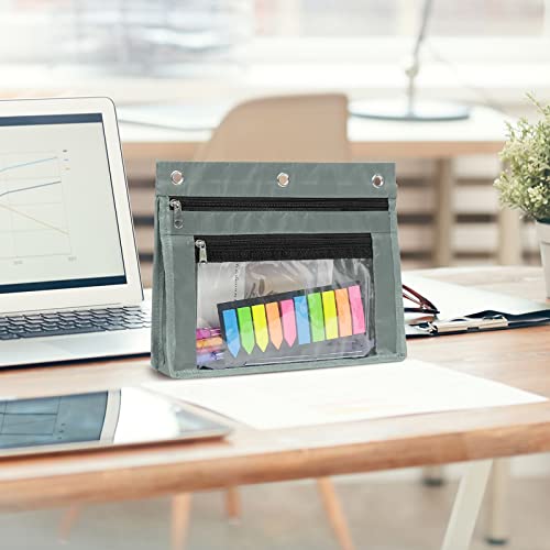 YoeeJob 2 Pack 1 Inch Expandable Zipper Pencil Pouches with Clear Window for 3 Ring Binder, Suitable for School & Office (Grey) - color: Gray