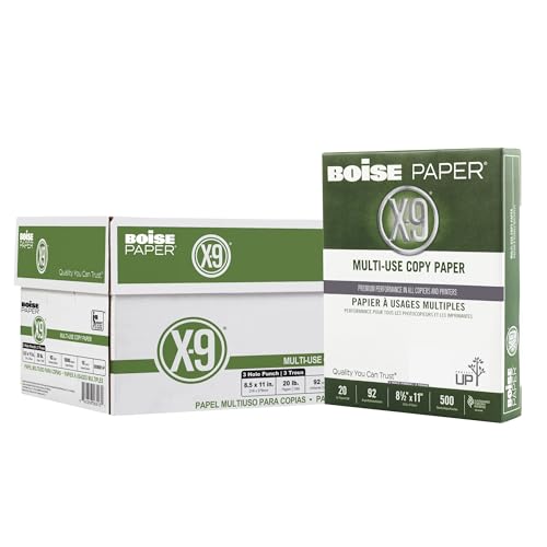 Boise Paper X-9 Multi-Use 3-Hole Punch Copy Paper – 10 Ream (5,000 Sheets) | 8.5" x 11" Letter | 92 Bright White - 20 lb. | OX-9001P-CTN - size: 10 Reams (5000 Sheets), style: 8.5 x 11, 3-Hole, 20 lb.