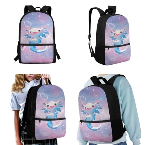 CLOHOMIN Adorable Axolotl Kids Backpack Set 3PCS with Lunch Box 3rd Grade/4th Grade Cute Book Bag and Lunch Bag for Girls Age 5-6Schoolbag Set of 3 Insulated Water Bottle Carrier with Strap - color: Adorable Axolotl