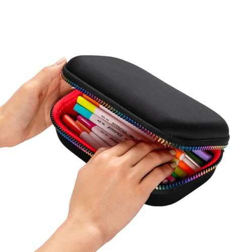 ZIPIT Black & Rainbow Pencil Box for Girls, Cute Pencil Case for School, Large Capacity Stationery Organizer Box - color: Black & Rainbow