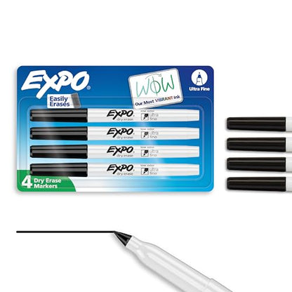 EXPO Dry Erase Markers, Low Odor Ink, Black, Ultra Fine Tip, 4 Count - size: 4 Count
