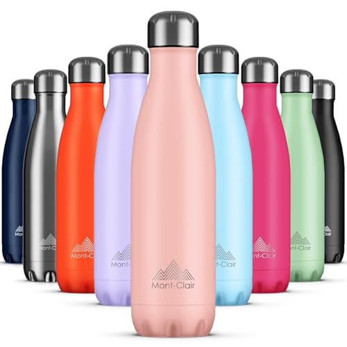 Mont-Clair Stainless Steel Water Bottle, Vacuum insulated - BPA Free, 12h Hot & 24h Cold Drinks, Metal Water Bottle 17 oz Leakproof, Ideal for Adult, Kids, Running - Mellow Rose - color: Mellow Rose, style: 17 Ounces